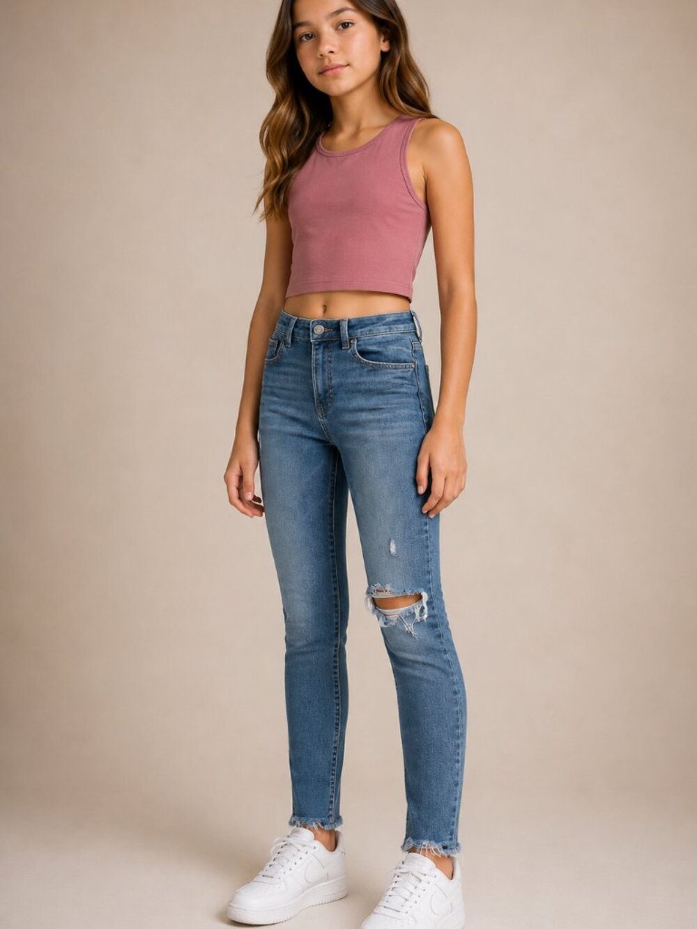 GAP Girls 12 Sky High Skinny Ankle Jeans Distressed Ripped Stretch Denim Y2K